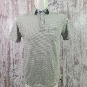 Men's Faherty Brand cotton polo shirt size Medium green stripes pocket